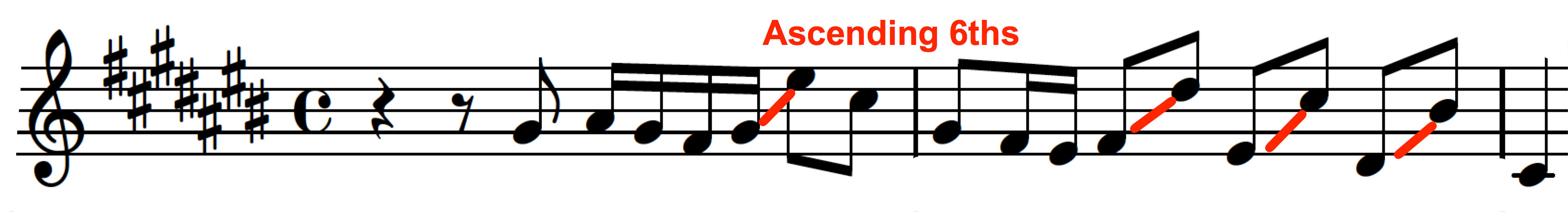 Ascending 6ths marked in red